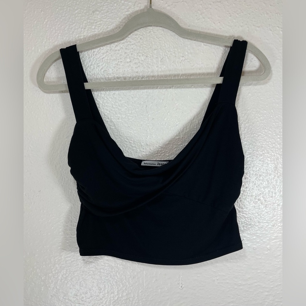 Reformation Black Cowl Neck Crop Top Ruched Going Out Tank Coquette Minimalist